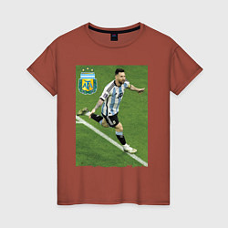 Футболка хлопковая женская Argentina - Lionel Messi - world champion, цвет: кирпичный