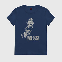 Футболка хлопковая женская Leo Messi scream, цвет: тёмно-синий