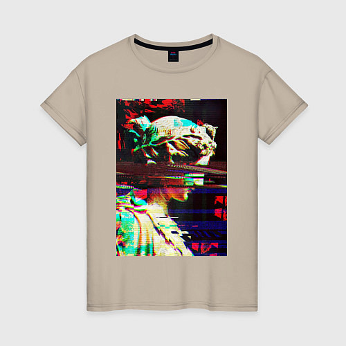 Женская футболка Glitch pixel art / Миндальный – фото 1