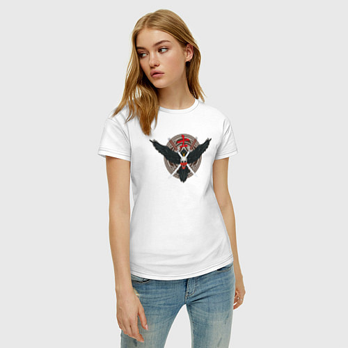 Женская футболка Голова самурая на фоне ворона / Белый – фото 3