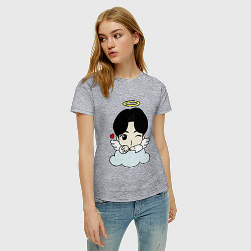 Женская футболка Jin - ангелочек из бтс / Меланж – фото 3