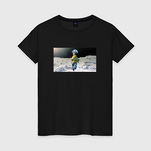 Женская футболка Дэвид бежит на луне / Черный – фото 1
