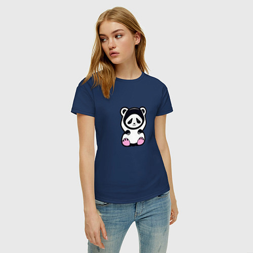 Женская футболка Милая панда в капюшоне / Тёмно-синий – фото 3
