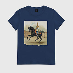Футболка хлопковая женская Николай II на коне на дворцовой площади, цвет: тёмно-синий