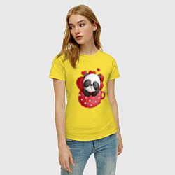 Футболка хлопковая женская Панда в чашке, цвет: желтый — фото 2
