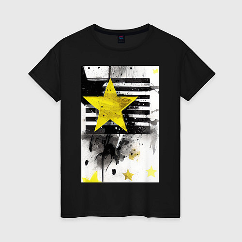 Женская футболка Желтая звезда на полосах / Черный – фото 1