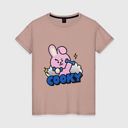 Футболка хлопковая женская Cooky BT21 Jungkook, цвет: пыльно-розовый