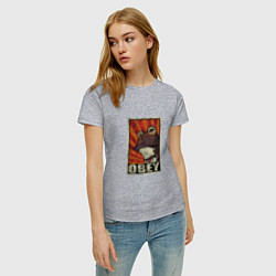 Футболка хлопковая женская Obey frog, цвет: меланж — фото 2