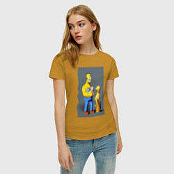 Футболка хлопковая женская Homer Simpson and cats - нейросеть арт, цвет: горчичный — фото 2