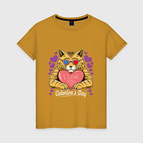 Женская футболка Влюбленный котик / Горчичный – фото 1