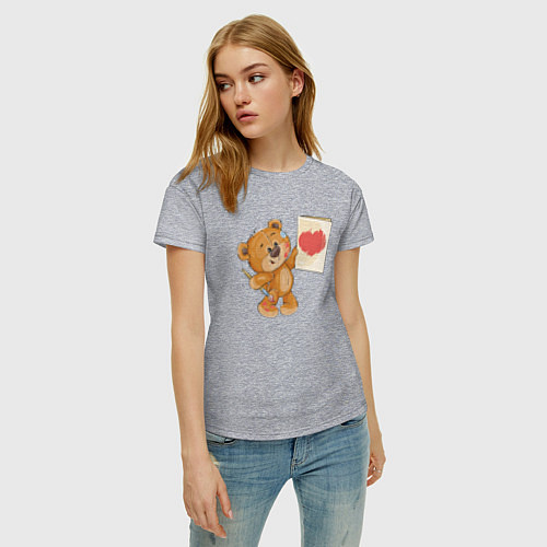 Женская футболка Влюблённый мишка арт / Меланж – фото 3