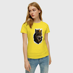 Футболка хлопковая женская Волк-царь в короне, цвет: желтый — фото 2