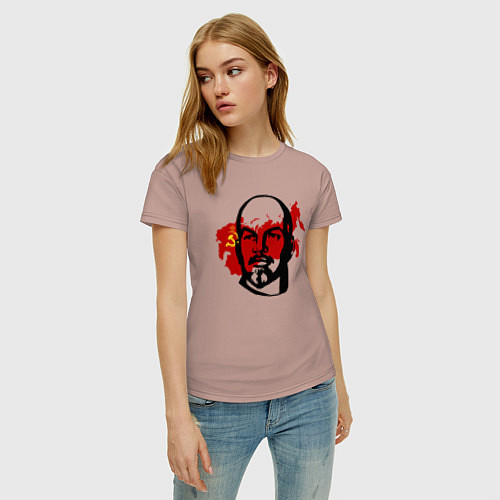 Женская футболка Ленин на фоне СССР / Пыльно-розовый – фото 3