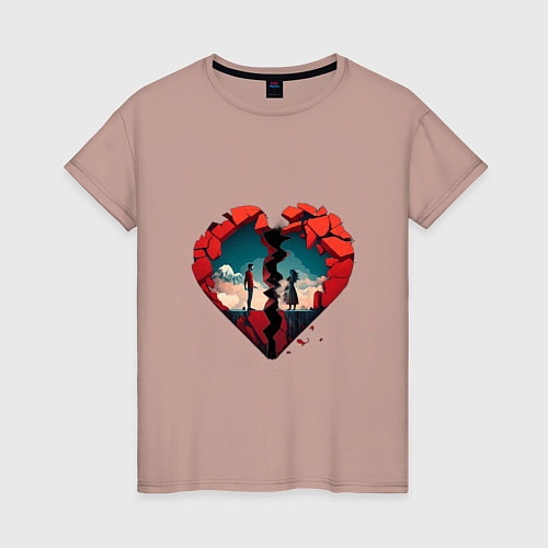 Женская футболка По разные стороны сердца / Пыльно-розовый – фото 1
