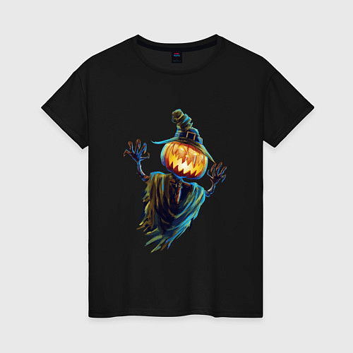 Женская футболка Хэллоуинская летающая тыква / Черный – фото 1