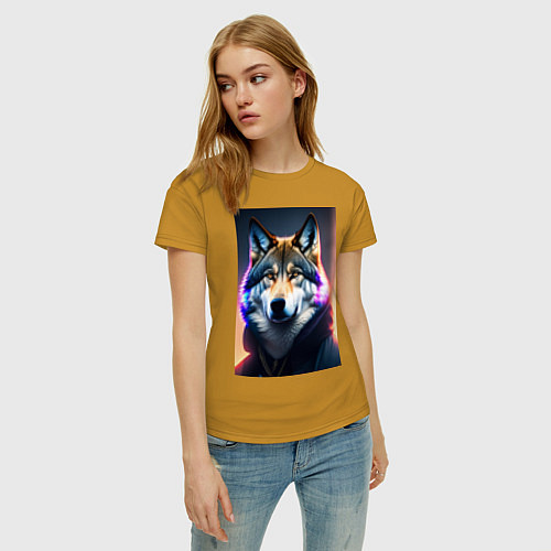 Женская футболка Свободный Волк / Горчичный – фото 3