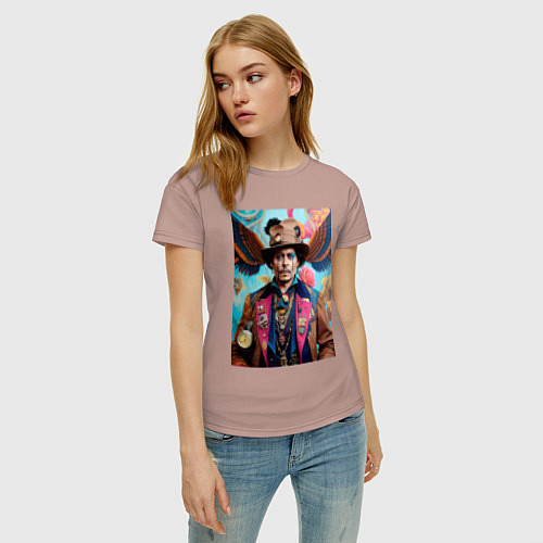 Женская футболка Джонни Депп - стимпанк - нейросеть - фантазия / Пыльно-розовый – фото 3