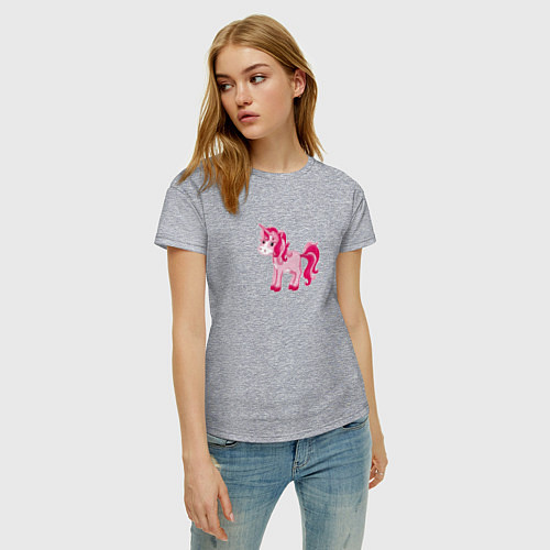 Женская футболка Розовый мультяшный единорог / Меланж – фото 3