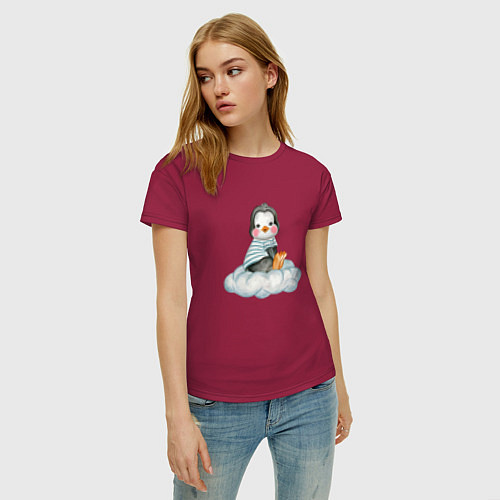 Женская футболка Пингвин на облаке / Маджента – фото 3