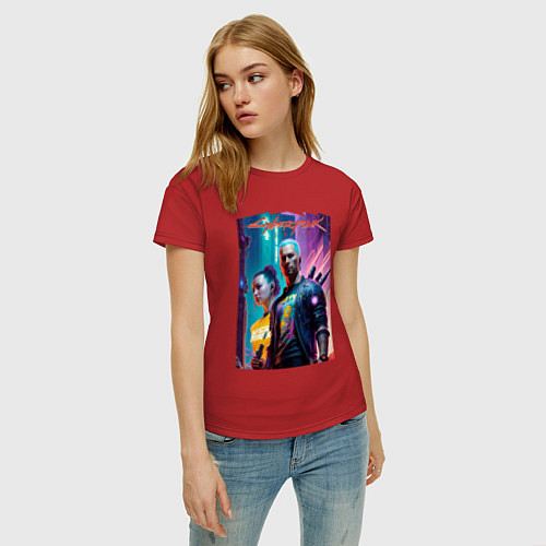 Женская футболка Cyberpunk 2077 - characters - neural network / Красный – фото 3