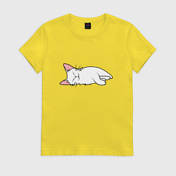 Футболка хлопковая женская Lazy white cat, цвет: желтый