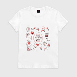 Футболка хлопковая женская Happy valentines day holiday, цвет: белый