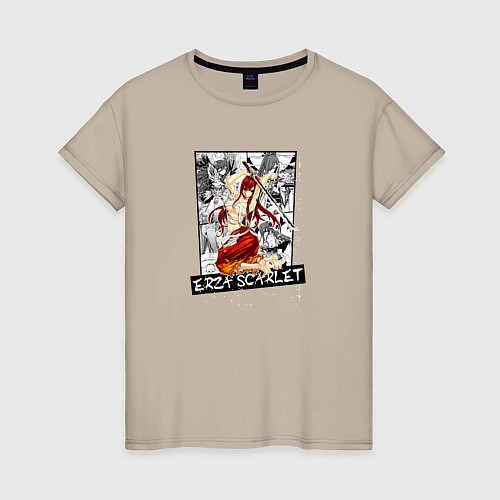 Женская футболка Эрза Скарлет на фоне манги / Миндальный – фото 1