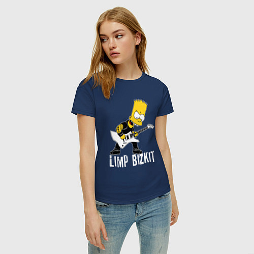 Женская футболка Limp Bizkit Барт Симпсон рокер / Тёмно-синий – фото 3