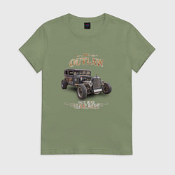 Футболка хлопковая женская Хот род - мятежный гараж, цвет: авокадо