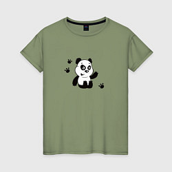 Футболка хлопковая женская Мультяшный мишка панда, цвет: авокадо