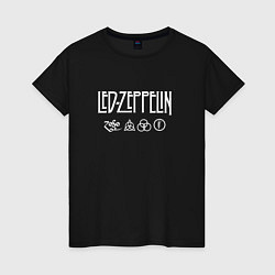Футболка хлопковая женская Led Zeppelin символы, цвет: черный