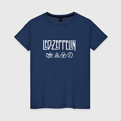 Футболка хлопковая женская Led Zeppelin символы, цвет: тёмно-синий
