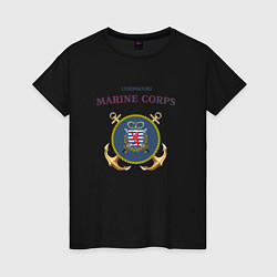 Футболка хлопковая женская Корпус морской пехоты княжества Люксембург, цвет: черный