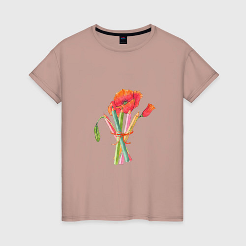 Женская футболка Букет маков с карандашами / Пыльно-розовый – фото 1