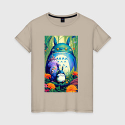 Футболка хлопковая женская My neighbor Totoro - neural network - art, цвет: миндальный