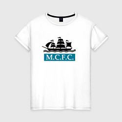 Футболка хлопковая женская ФК Манчестер Сити корабль, цвет: белый