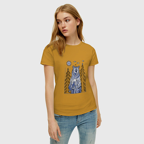 Женская футболка Медведь с рыбой / Горчичный – фото 3
