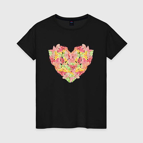 Женская футболка Нежное сердце бабочки / Черный – фото 1