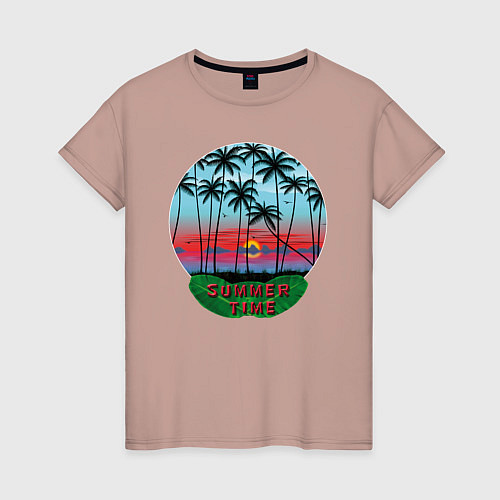 Женская футболка Лето, тропики / Пыльно-розовый – фото 1