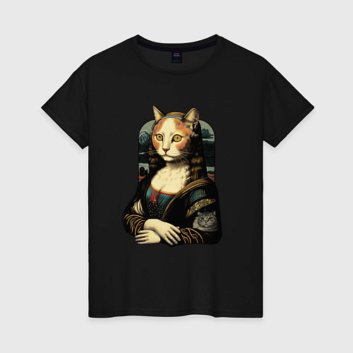 Женская футболка Кошка Мона Лиза / Черный – фото 1