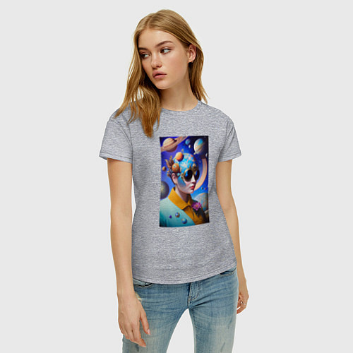 Женская футболка Футуристическая женщина и планеты / Меланж – фото 3