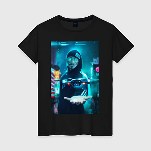 Женская футболка Анонимус и дрон / Черный – фото 1