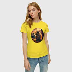 Футболка хлопковая женская Кот-диджей, цвет: желтый — фото 2