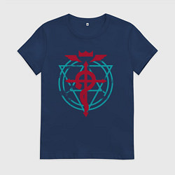 Футболка хлопковая женская Стальной алхимик аниме - Фламель, цвет: тёмно-синий
