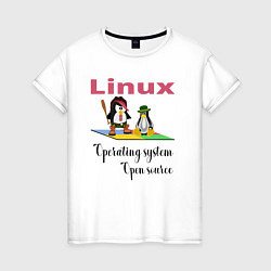 Футболка хлопковая женская Линукс пингвин система, цвет: белый