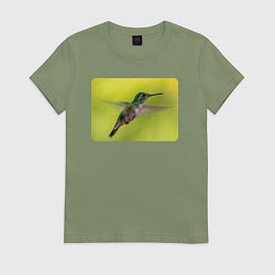 Футболка хлопковая женская Милая колибри, цвет: авокадо