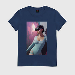 Футболка хлопковая женская Девушки с виар, цвет: тёмно-синий