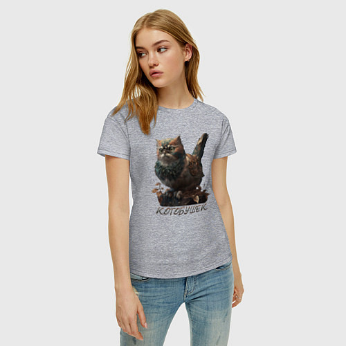 Женская футболка Мем - каламбур котобушек / Меланж – фото 3