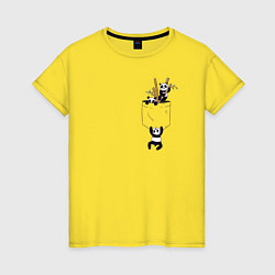 Футболка хлопковая женская Карманные панды, цвет: желтый