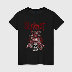 Футболка хлопковая женская Slipknot рогатый череп, цвет: черный